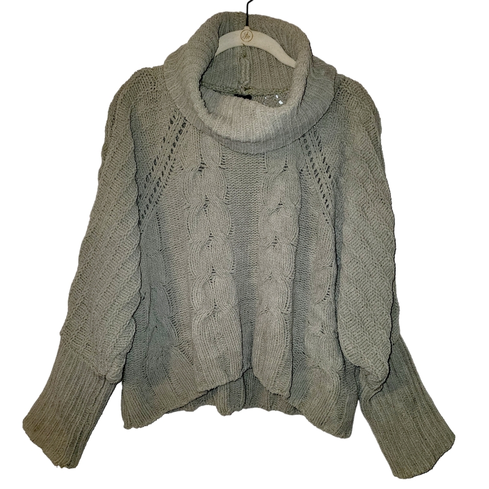 Moon & Madison Olive Green Cropped Cowl Neck Chunky Sweater | XS